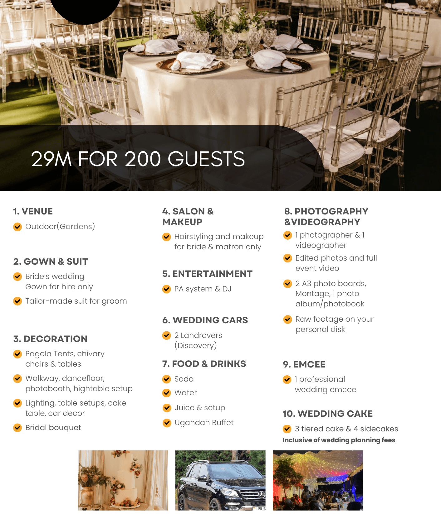 200 Guests wedding package at 29m ugx