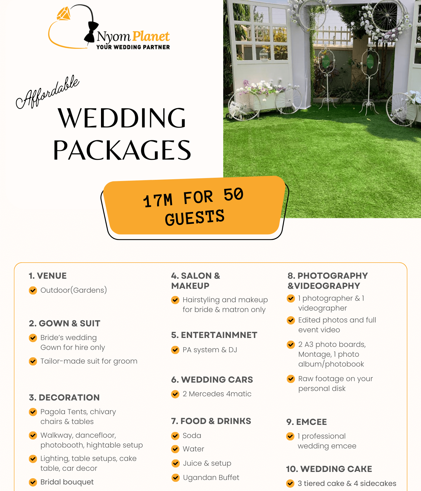 50 Guests wedding package at 17m ugx